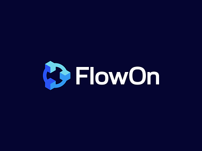 FlowOn Logo Design - Blocks / Arrows / Hub artificial intelligence block blockchain crypto cube data design finance financial fintech geometric icon logo logodesign modern saas simple software symbol tech technology