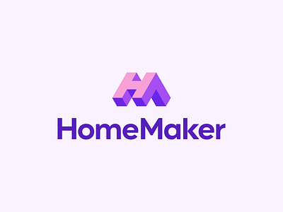 Home Maker Logo Design - H + M Monogram / Isometric / Roof