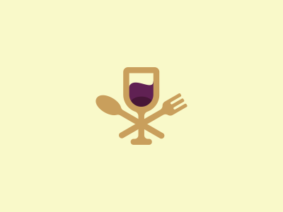 Wine, Spoon & Fork Logo Design brand branding design dish fork food icon identity logo spoon wine