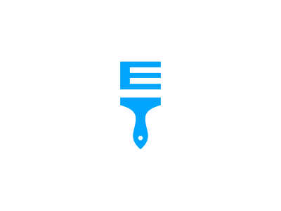 E Logo blue brand branding brush construction creative logo custom logo design e e logo icon identity letter e lettermark logo monogram paint paintbrush symbol unique logo