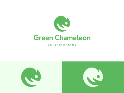 Green Chameleon Veterinarians Logo Design animal brand branding chameleon design green hand icon identity logo negative space vet