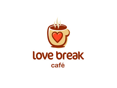 Love Break Cafe aroma brand break brown cafe coffee cup design designer graphic heart icon icons logo lounge love pub smell tea