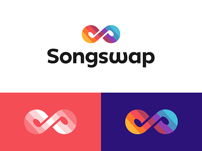 Songswap app apps mobile brand branding identity clever smart digital colorful rainbow modern fintech crypto cryptocurrency graphic design designer logo melody notes tune music song note negative space s monogram infinity security insurance finance type typography custom