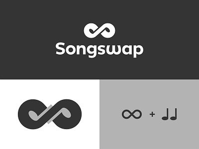 Songswap Logo Construction app application mobile brand branding identity business cards stationery clever smart modern digital apps phone finance security insurance graphic design designer icon icons symbol logo music musical notes negative space s monogram infinity