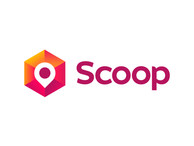 Scoop animation animated motion brand branding identity business cards stationery colorful vibrant cube hexagon pixel digital clever smart graphic design designer graphics modern hub icon icons symbol insurance finance security logo pin map location