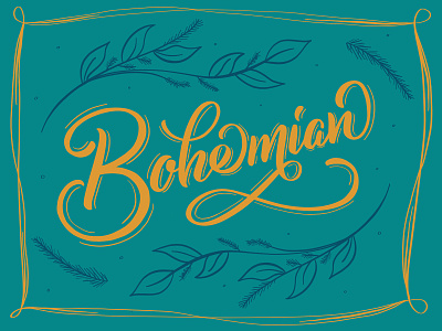 Bohemian bohemian frame gold hand lettering illustration leaves lettering teal