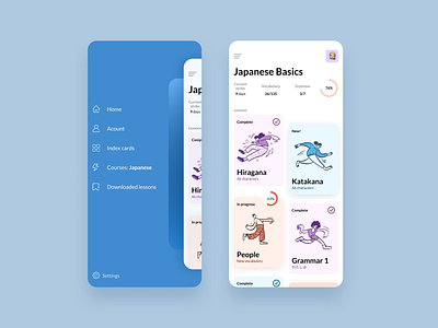 Language learning app app design figma flat illustration ui ux vector