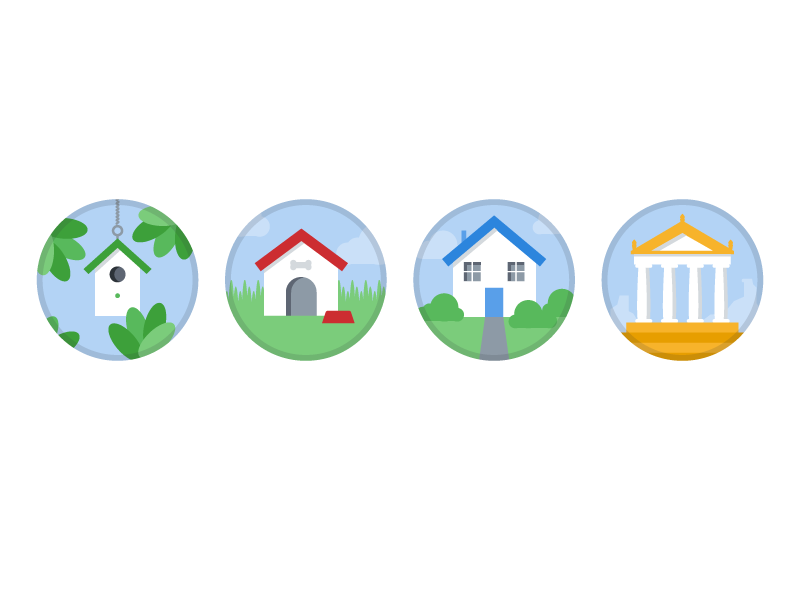 PlanGrid Guild Levels badges parthenon house dog house birdhouse icons levels plangrid