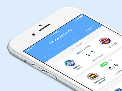 Fixtures ⚽️ apple blue design fixtures flat football interface ios iphone soccer ui ux