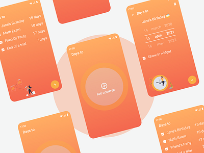 Days To - Mobile App app circle counter design figma gradient interface minimal orange ui ux