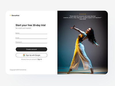 Sign Up Page app dance dancer dancing design figma interface page product product design registration sign up signup ui ux web web app