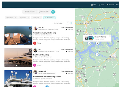 Boat experience search results airbnb boat design desktop innovatemap listing map rent results search ui ux