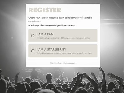 Stargrin Registration account product design register responsive web design