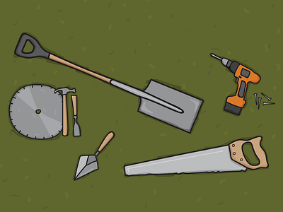 Workin' hard or hardly workin'? build cartoon diy hammer illustration nature outdoors saw screw spade tools trowel
