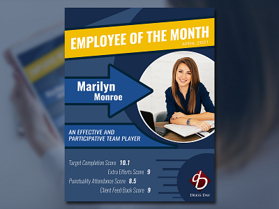 Employee Of The Month Poster business character employee female illustrator office performance staff vector work