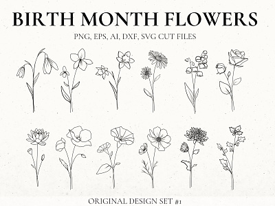 Detailed Birth Flowers Set 1 birth flower tattoo birth month flwoer flower svg