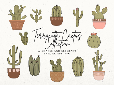 Terracotta Cactus Clip Art Set cactus clip art colourful cactus