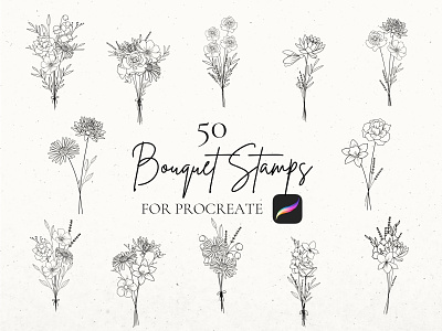 50 Bouquet Stamps For Procreate birth flower tattoo birth month flower procreate stamps
