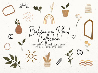 Boho Plants Collection bohemian elements boho clip art flower svg illustration