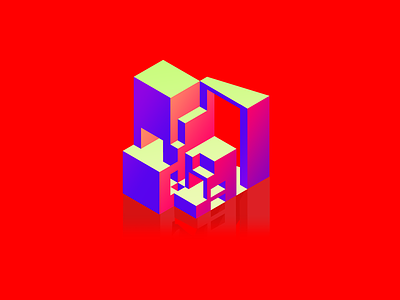 House in neon on red architecture holograph illustrator isometric neon