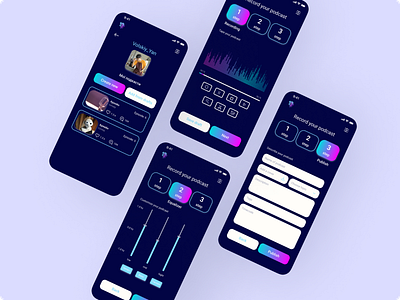 Create your own Podcast App add podcast app audio create podcast dark dark theme gradient mobile app podcast record recording streaming ui ux