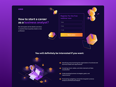Landing Business analyst analysis analyst business color dark dark mode design figma graphic design header illustration landing logo ui ux web web site websites