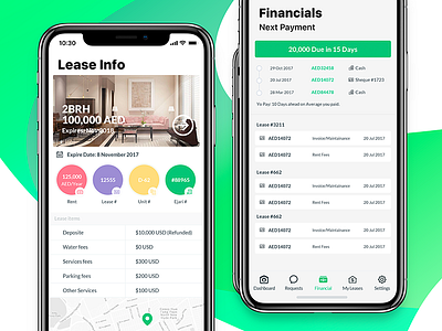 Residence mobile app (Leases info, Financial screens) app dubai iphone iphonex mobile realestate residence uae ui ux x