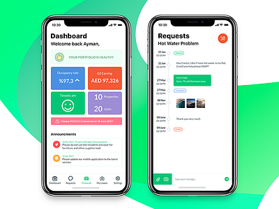 Residence mobile app (Dashboard, Requests) app design interface ios11 iphone mobile residence ui ux x