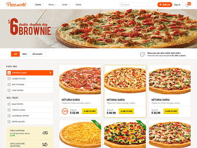 Pizza online cart delivery e commerce online pizza restaurant shoping webdesign
