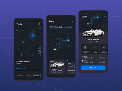 Taxify App Design 7series app bmw bmw7series buisness comfort design drivers economy nearby orderapp rating taxi taxiapp taxify top toprating ui uiux ux