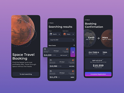 Space Travel Booking App Design app design mobileappdesign mobileappuiux spacetravelling ticketsforspace travelappdesign traveltospace ui uiux ux