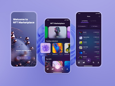 NFT App Concept app appui beautifulcolors coolcolors coolcolorscombo darkcolours design eth glassmorphism mobileappui nft nftappui nftappuiux nftbuyselltrade nftmarketplaace ui uiux ux