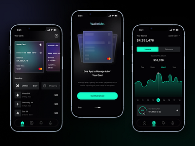 WalletMe App Design analytics app appui budget cards charts design finance financemobileapp glassmorphism mobileapuiux payments ui uiux ux