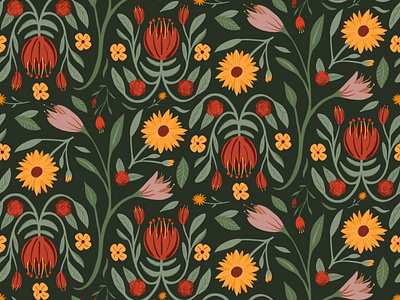 Folk Art Floral Half Drop Pattern