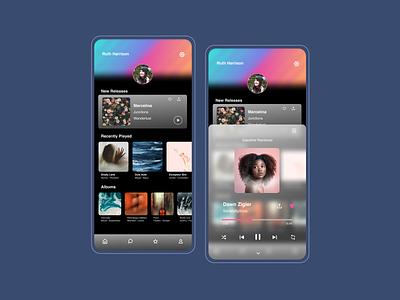 Music Player App 100daysofui app blue dailyui design figma glassmorphism mobile music music player ui