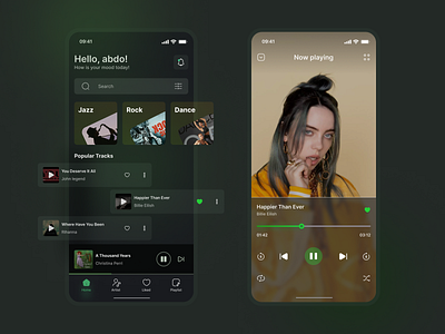 UI design dark mode for music player by abdelrahman shehata on Dribbble