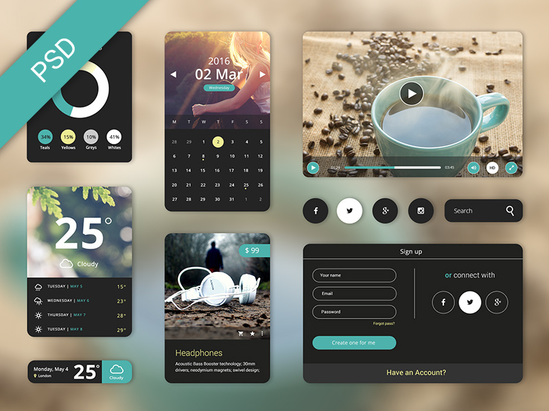 Free UI Starter Kit – Creama theme widget ui kit psd free download cream
