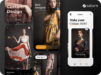 Fashion Shopping app UI UX design app app ui beautidul branding commerce dark design fashion home minimal mobile mobile ui on boarding page product saturn shop ui ux vector