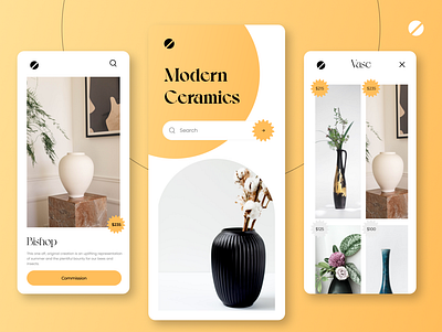 Ceramic E-commerce shop app app ui beautidul branding ceramic clean commerce dark design ecommerce illustration logo minimal mobile mobile ui pottery shop ui ux vector