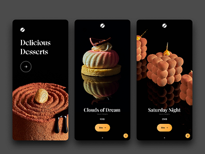 Dessert restaurant mobile UI app app app ui beautidul branding dark design elegent food illustration logo minimal mobile mobile ui new rich shop sweet ux