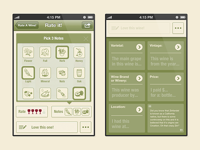 Rate a Wine! app details app beige green icons mobile wine