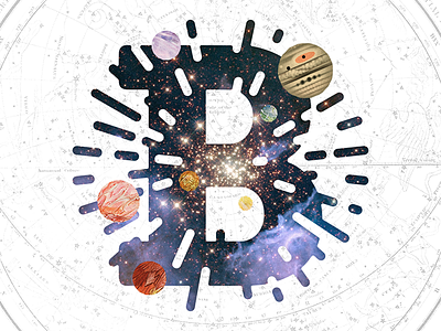 B is for Big Bang astronomy b collage illustration lettering planets show tell vintage