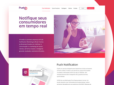 Pushfy Landing Page degrade design interface notification pink purple technology ui