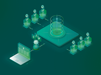 Inflrcoin Isometric Illustration bitcoin blockchain coin green grid illustration isometric perspective