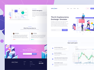 Coins2Learn Homepage branding crypto trading cryptocurrency cryptocurrency exchange dashboard illustration landing page marketing landing page marketing website growth onboarding typography vector web design