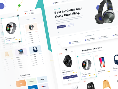 Elma e-Commerce UI Kit brand card cart collumn design element drag and drop ecommerce landing page marketplace minimal onboarding online store product page shop shopify shopping store thumbnail ui kit web design