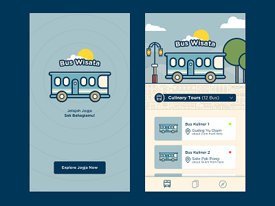 Explore Your City By Bus bus city culinary design history icon illustration jogja journey line icon vacation vector