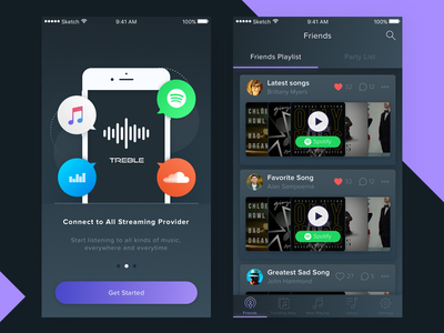 Music Apps - Streaming Music Services comments feed ios music onboarding player playlist social streaming walktrough