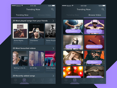 Music Apps - Trending card comments feed ios list music player playlist social streaming trend video