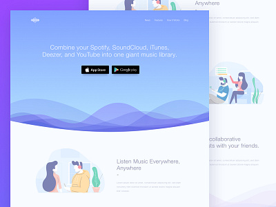 Music Streaming Apps Landing Page card comments feed illustration landing page list music playlist social streaming trend video